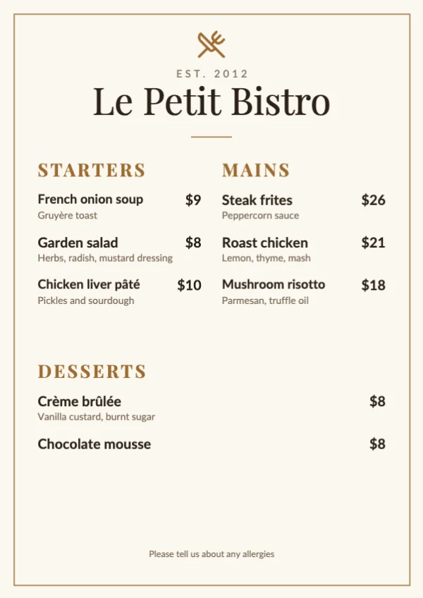 Bistro menu template