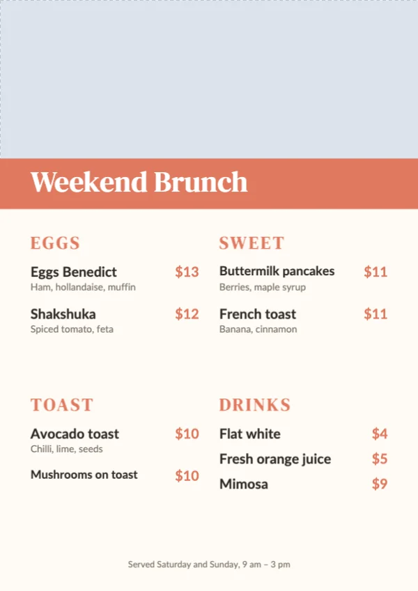 Brunch menu template