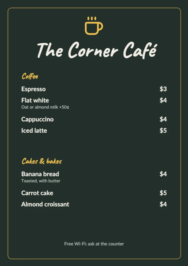 Café chalkboard menu template