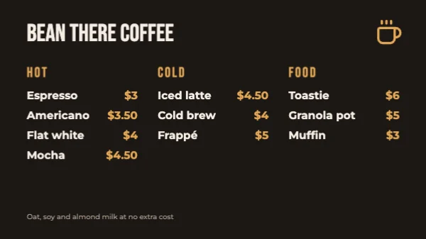 Coffee board menu template