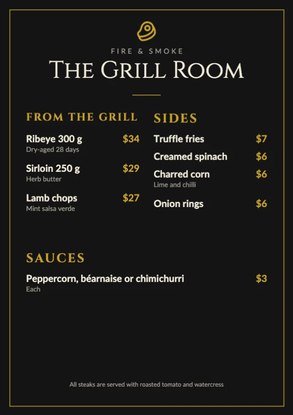 Steakhouse menu template