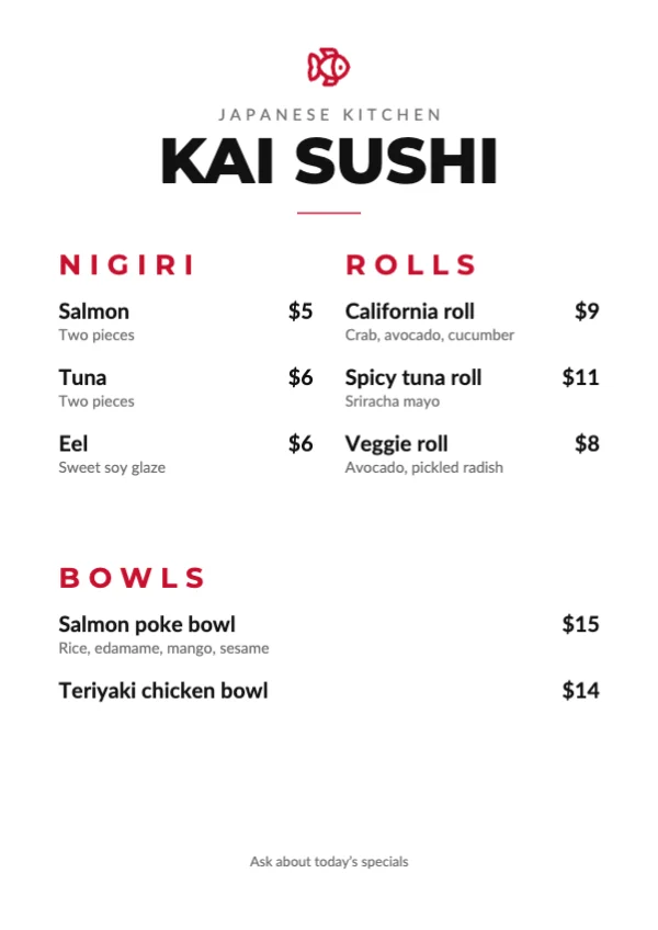 Sushi menu template
