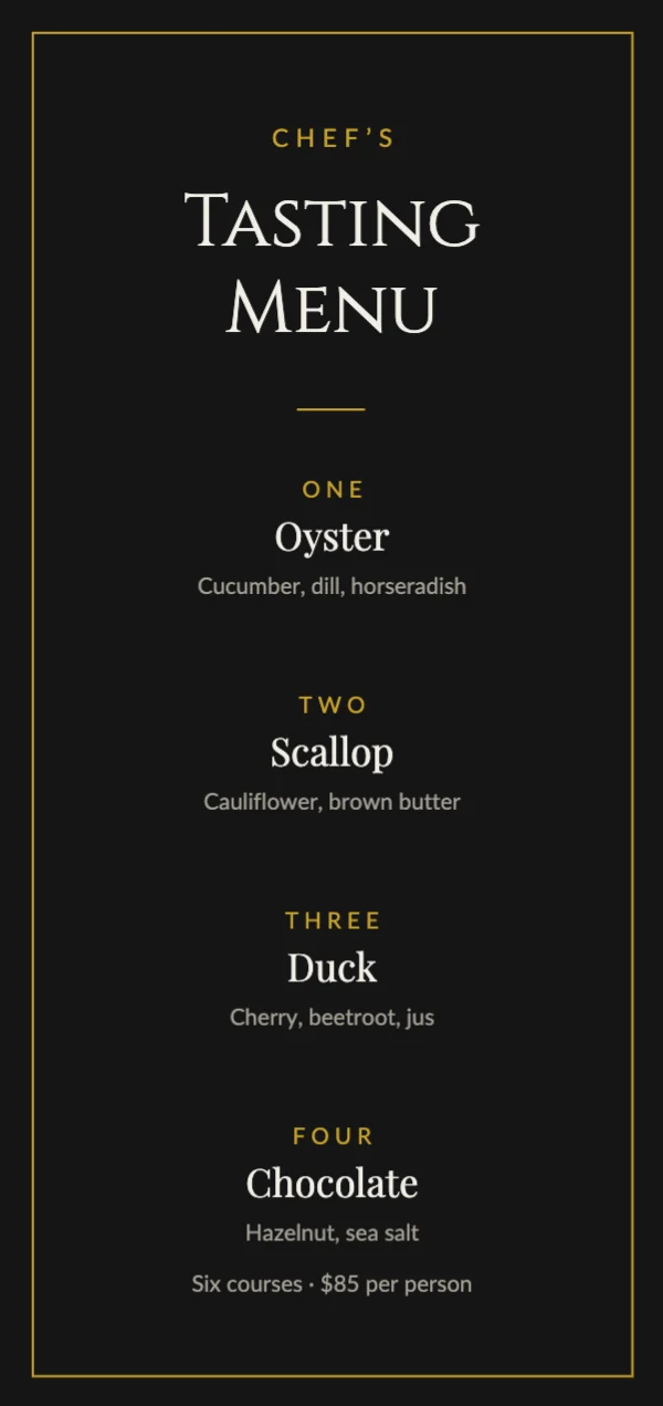Tasting menu menu template
