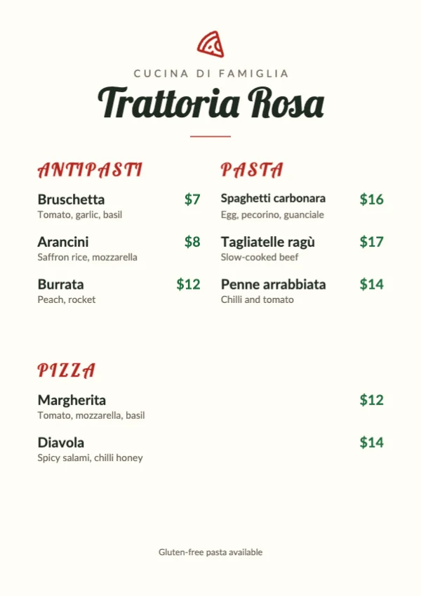 Italian menu template