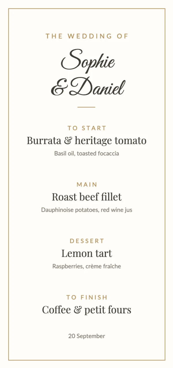 Wedding dinner menu template