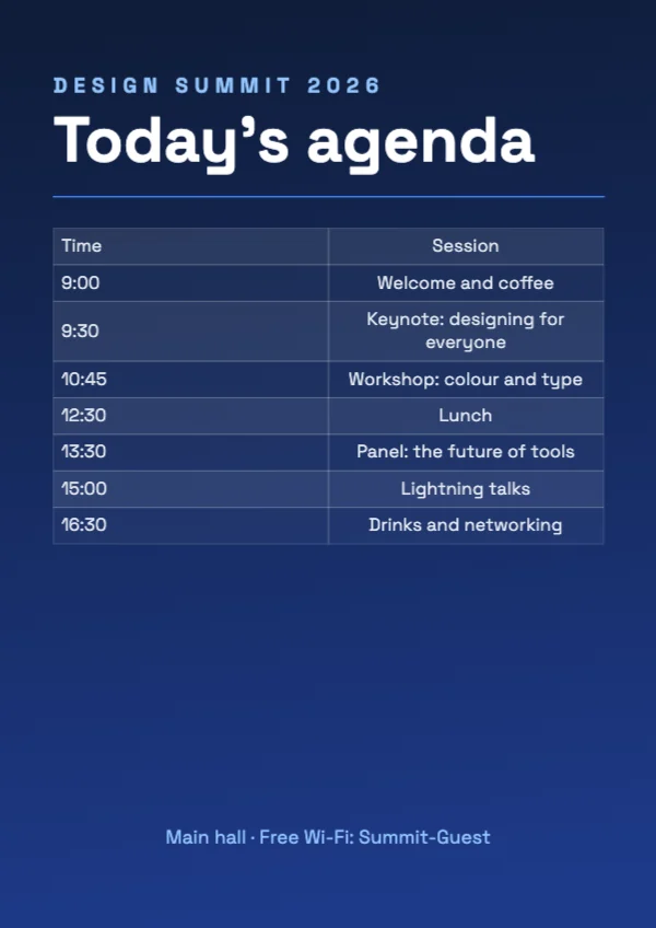 Event agenda poster template