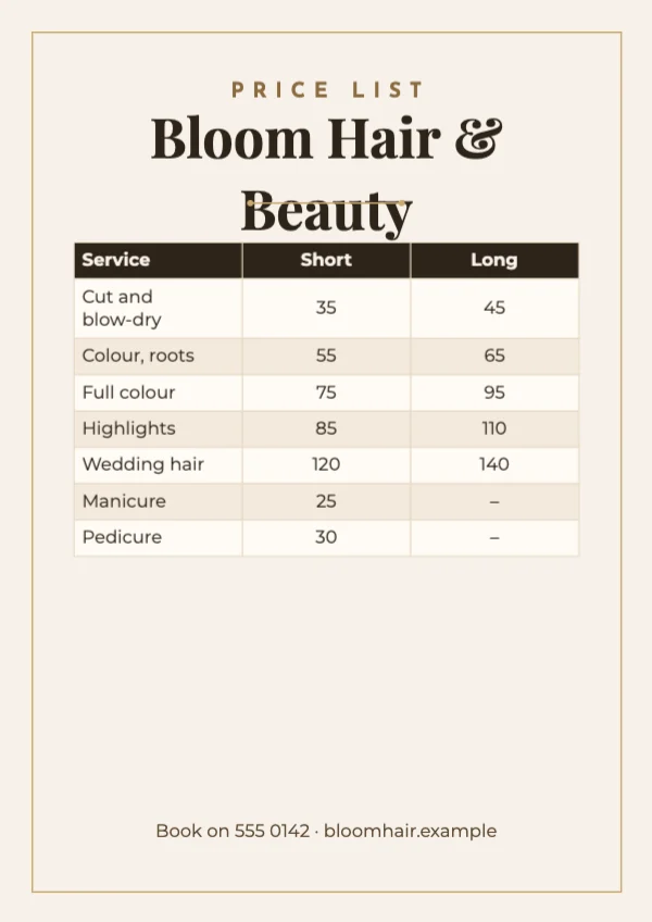 Price list poster template preview