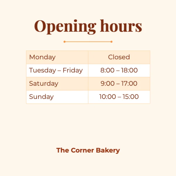 Opening hours table social post template
